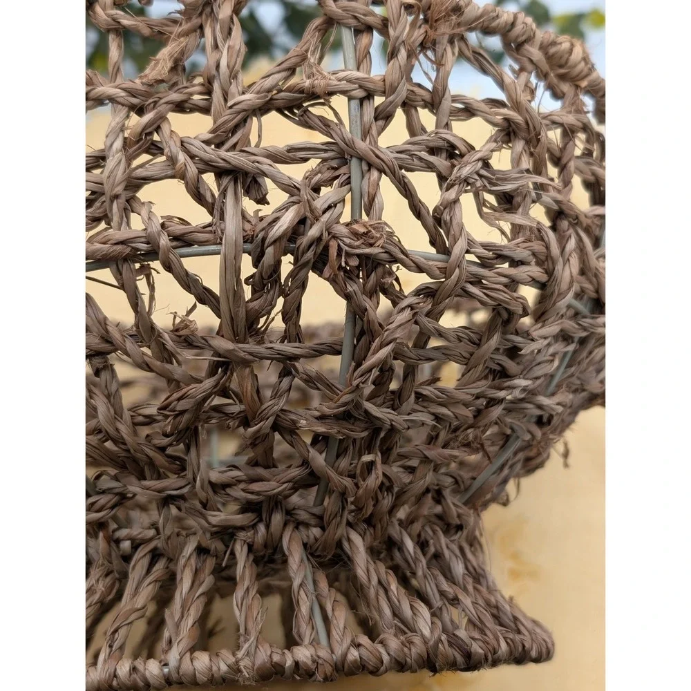 Wicker Pedestal Fruit Basket Bowl with Wire Frame, Boho Farmhouse Centerpiece...